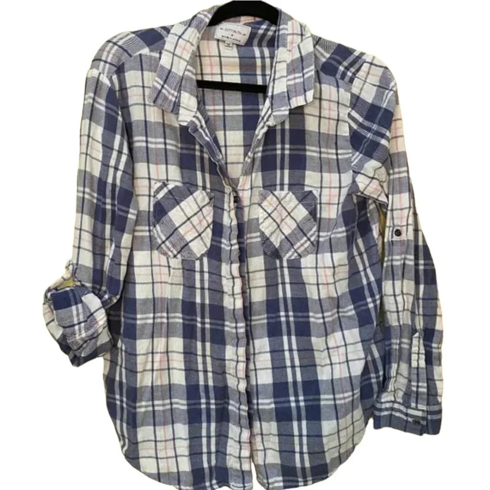 COTTON ON Plaid Button Up Button Down Shirt with Split Back Detail